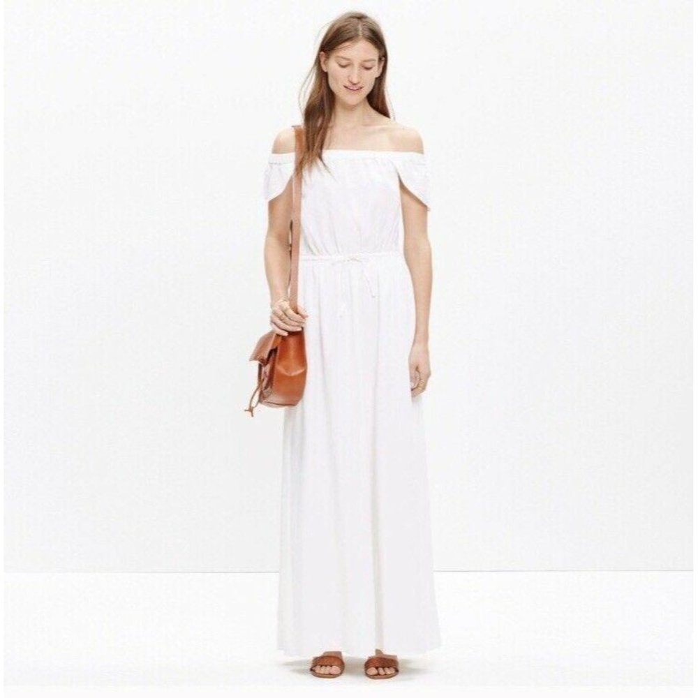 Madewell Maxi Dress Womens Size Medium White Off The Shoulder Cotton Style C4510